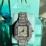 Iced Out Square Face Watch- Silver