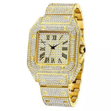 Iced Out Square Face Watch- Gold