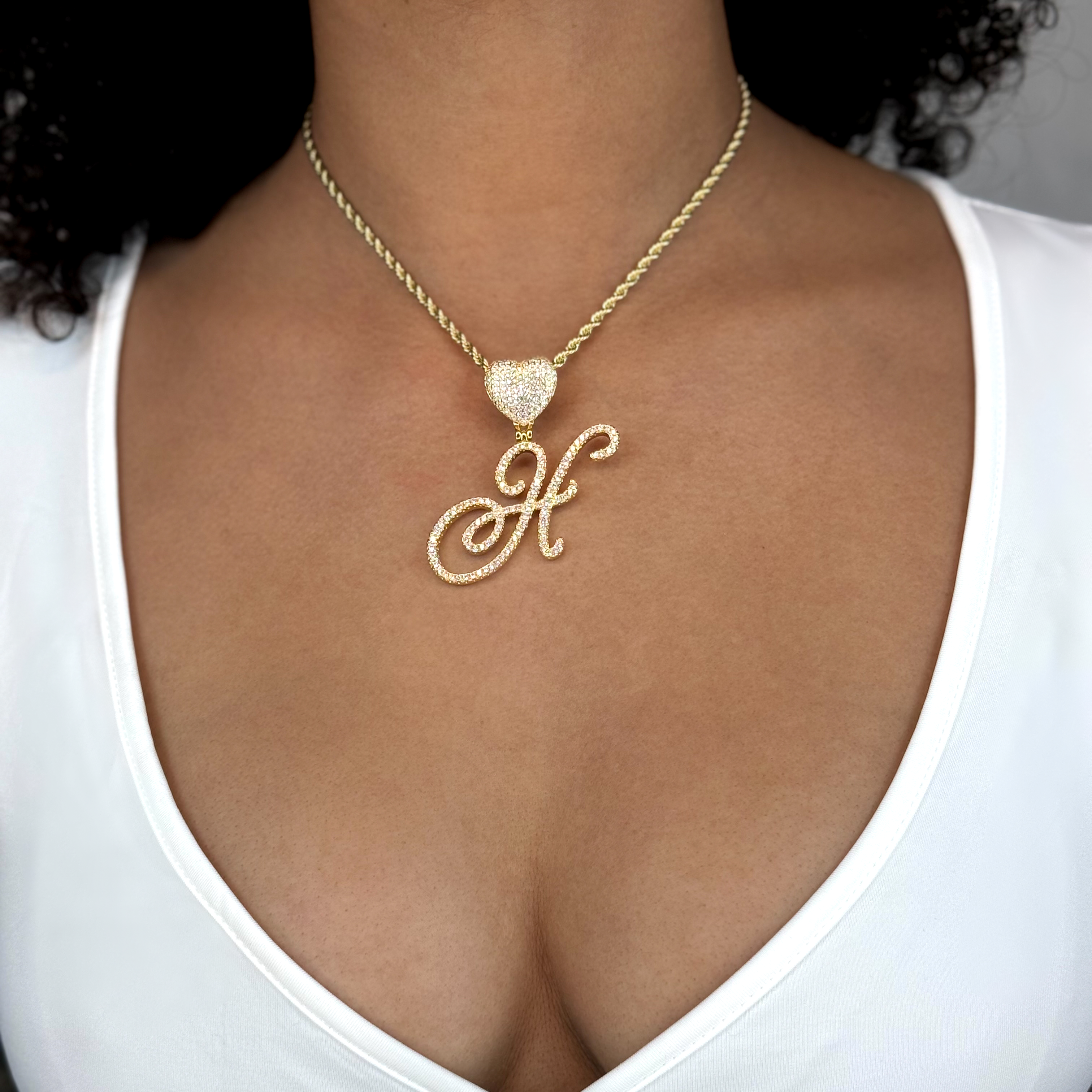 Queen of Hearts Initial Cursive Necklace