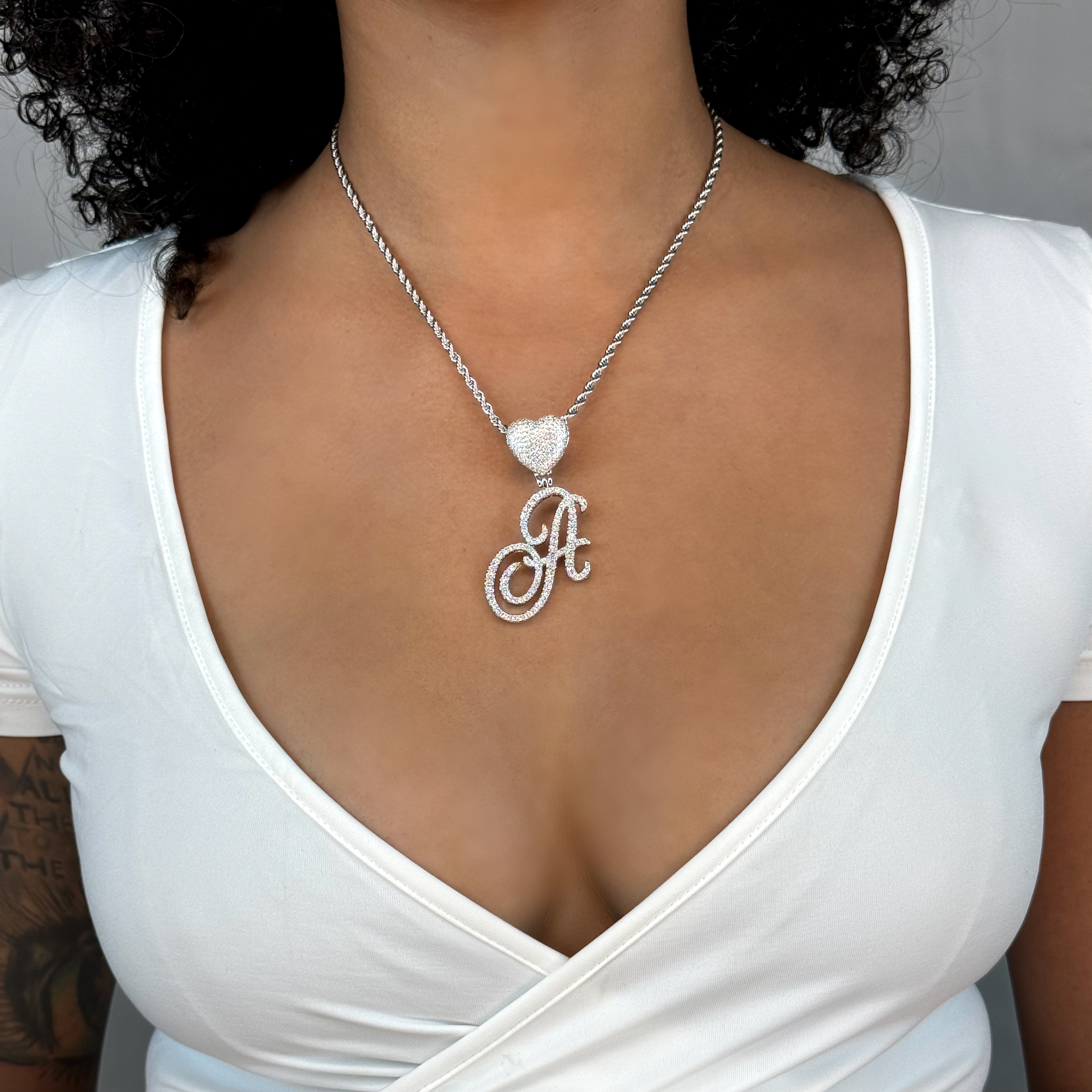 Queen of Hearts Initial Cursive Necklace