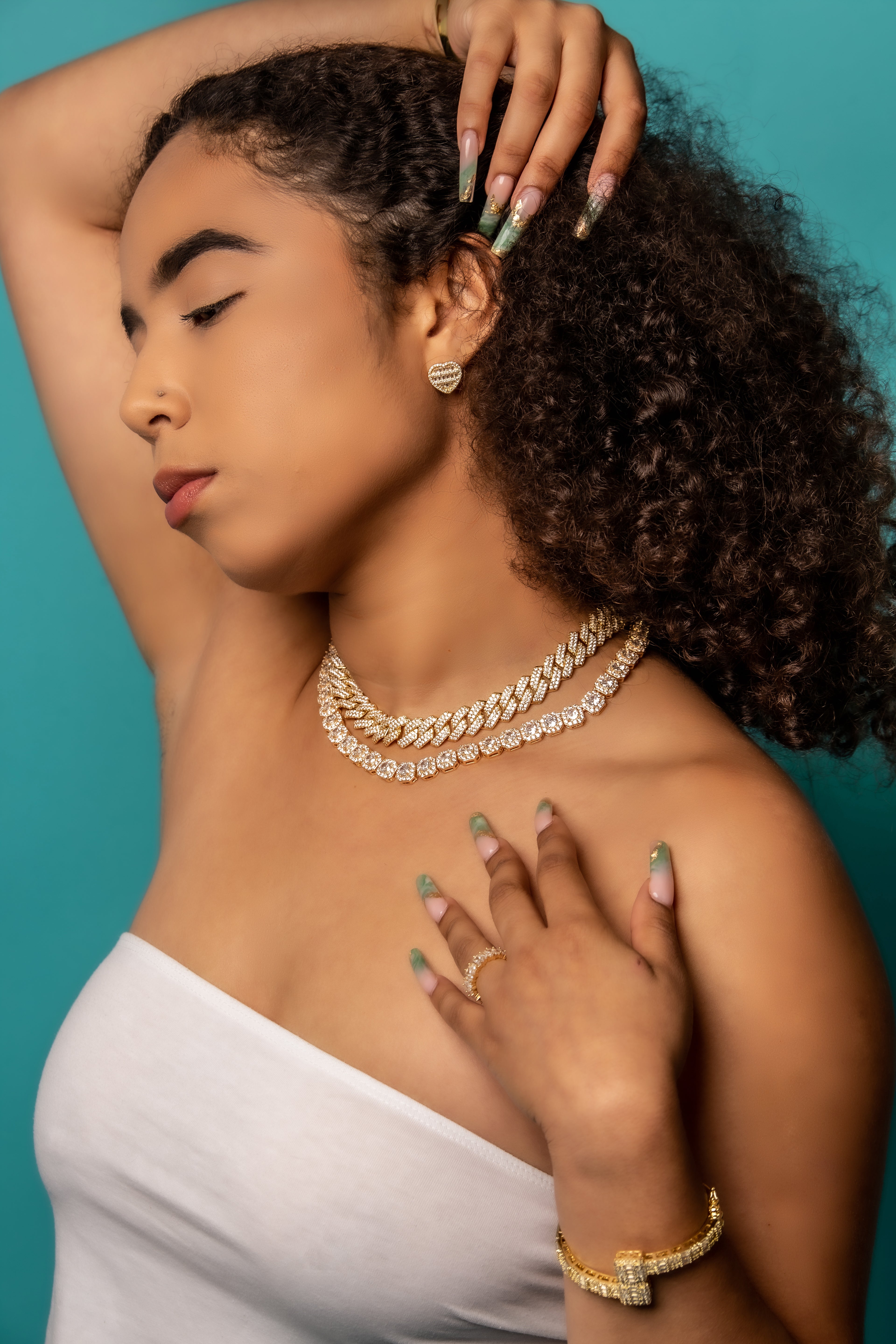 Glacier Baguette Heart Stud Earrings