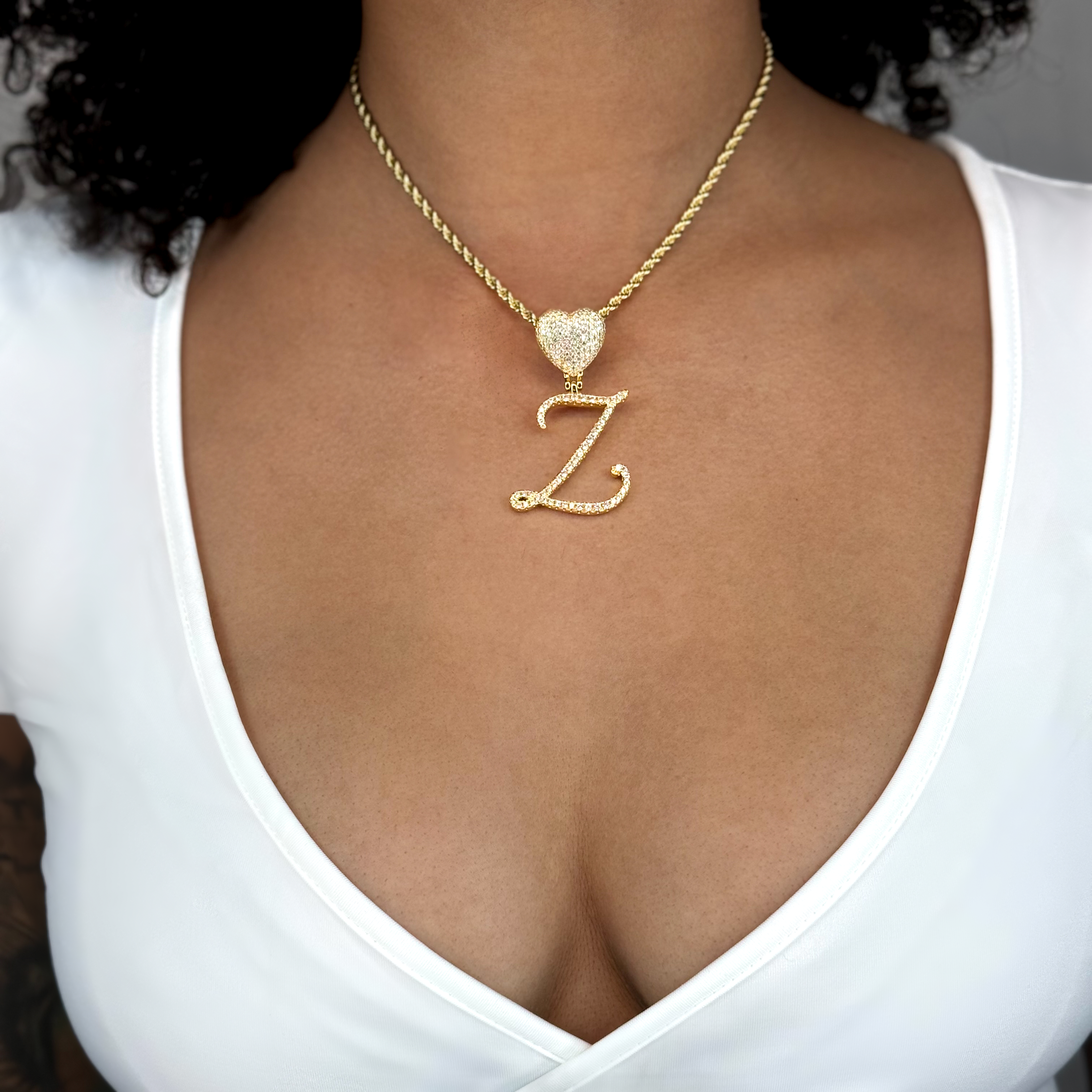 Queen of Hearts Initial Cursive Necklace