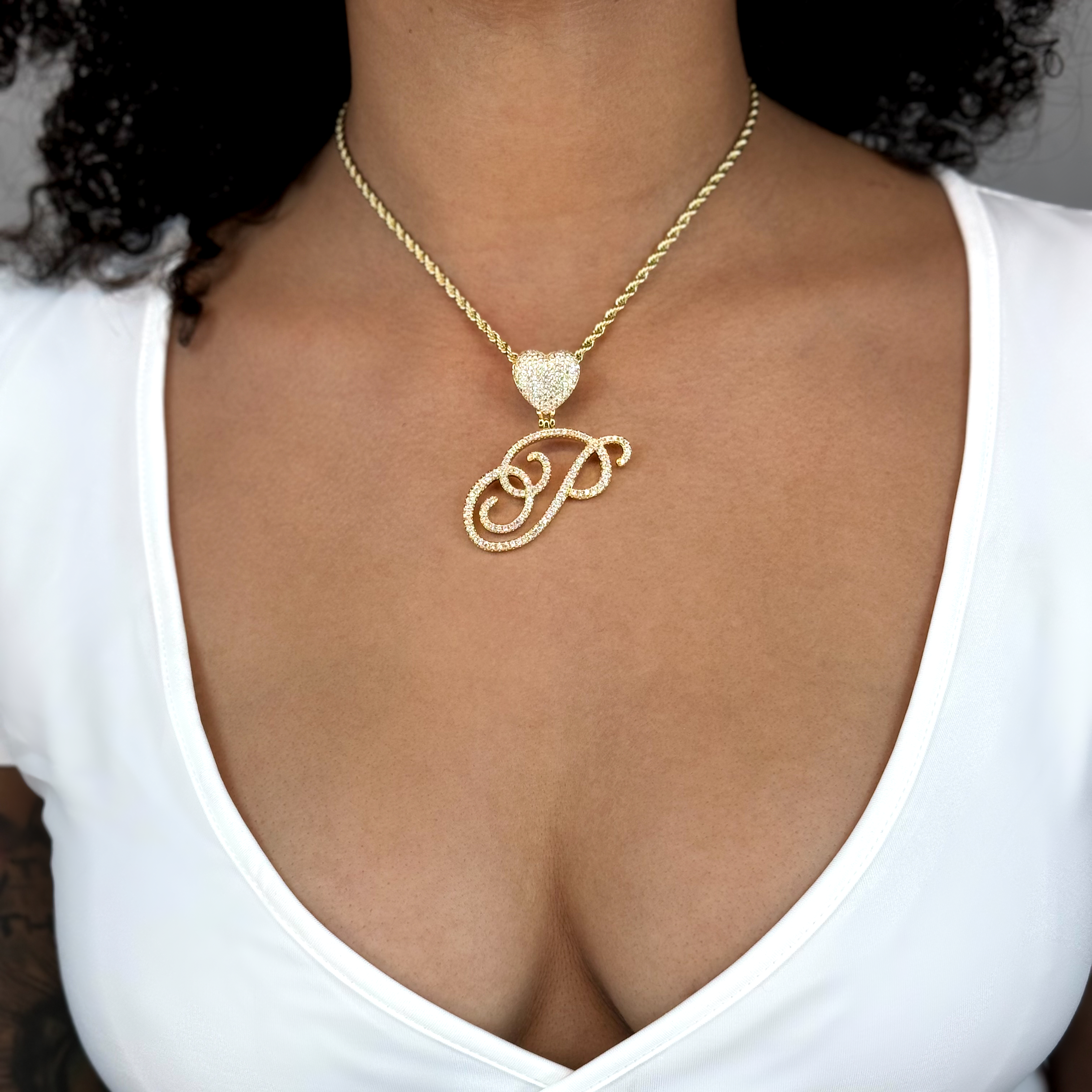 Queen of Hearts Initial Cursive Necklace