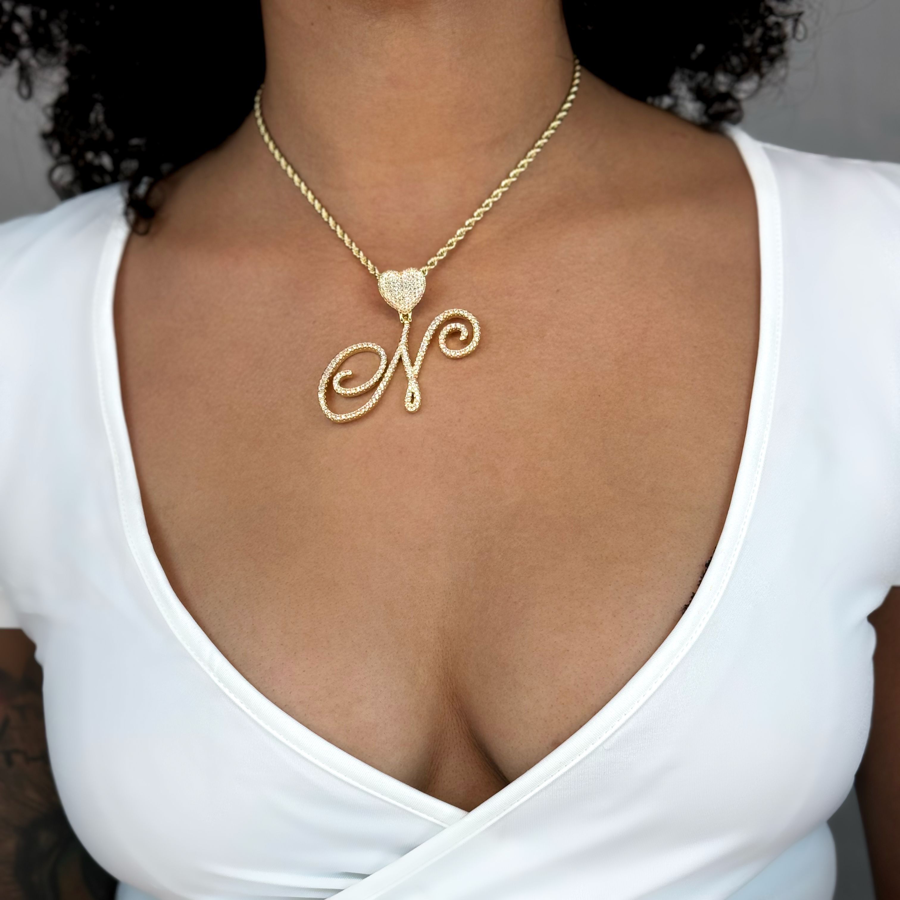 Queen of Hearts Initial Cursive Necklace