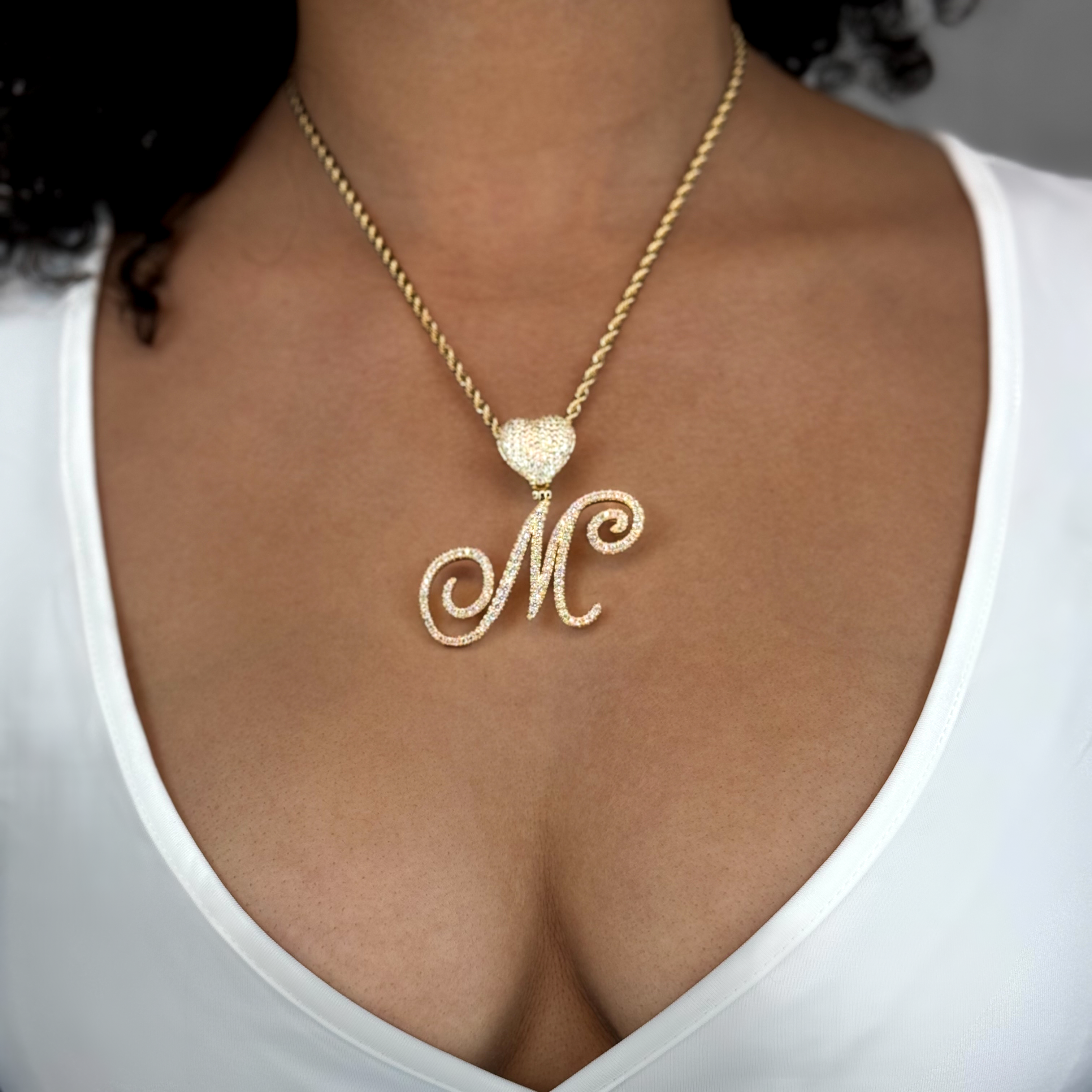 Queen of Hearts Initial Cursive Necklace