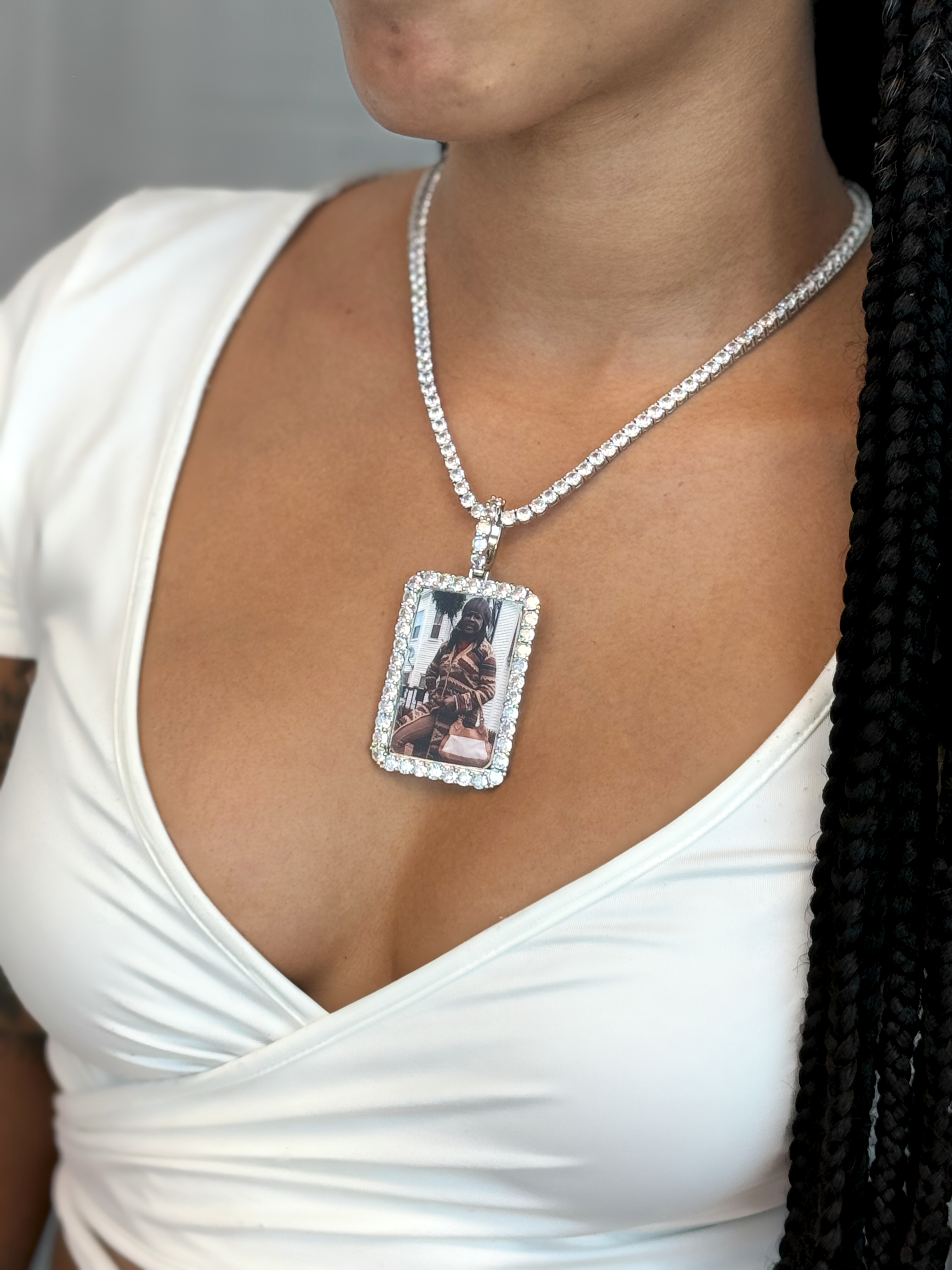 Pendentif photo rectangulaire glacé