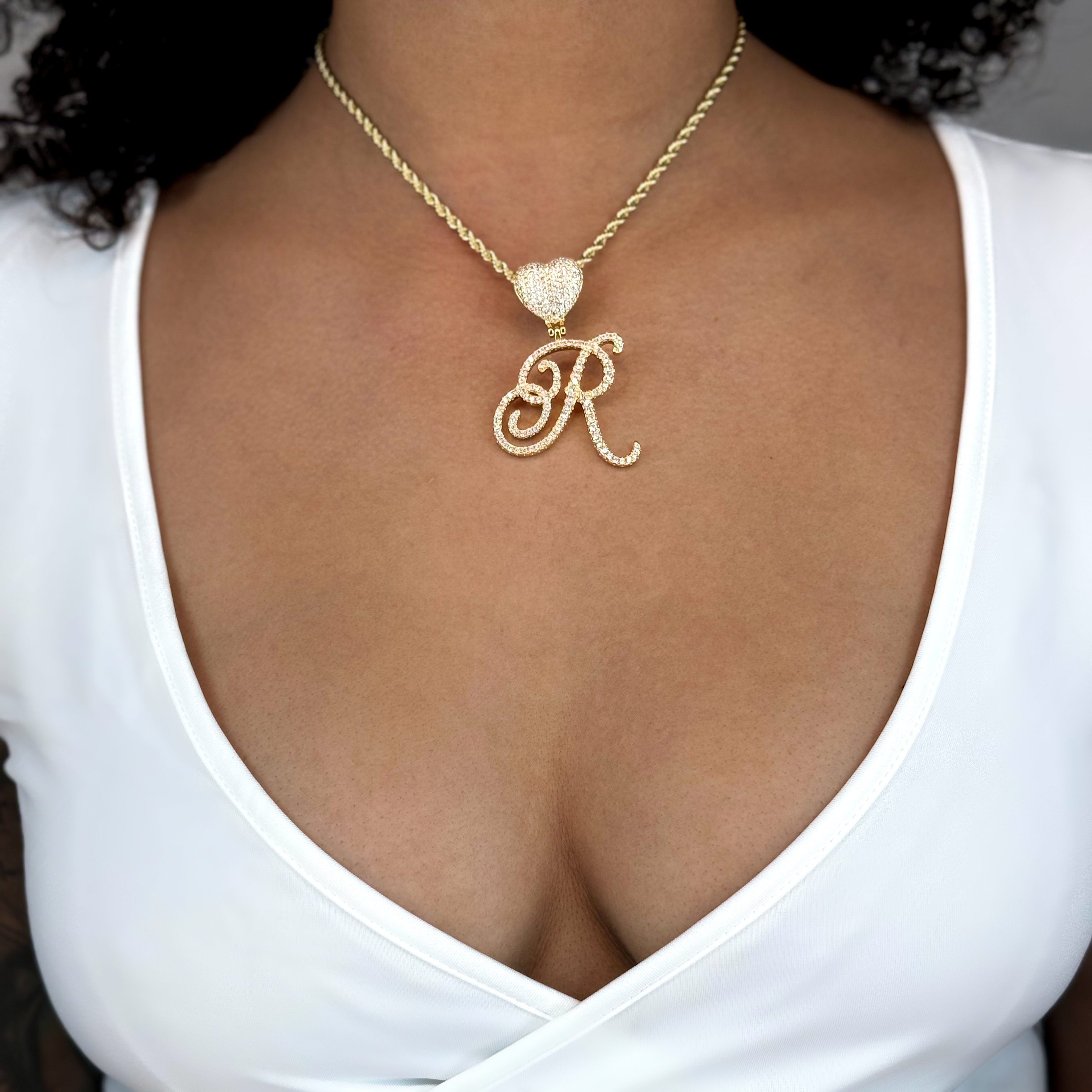 Queen of Hearts Initial Cursive Necklace