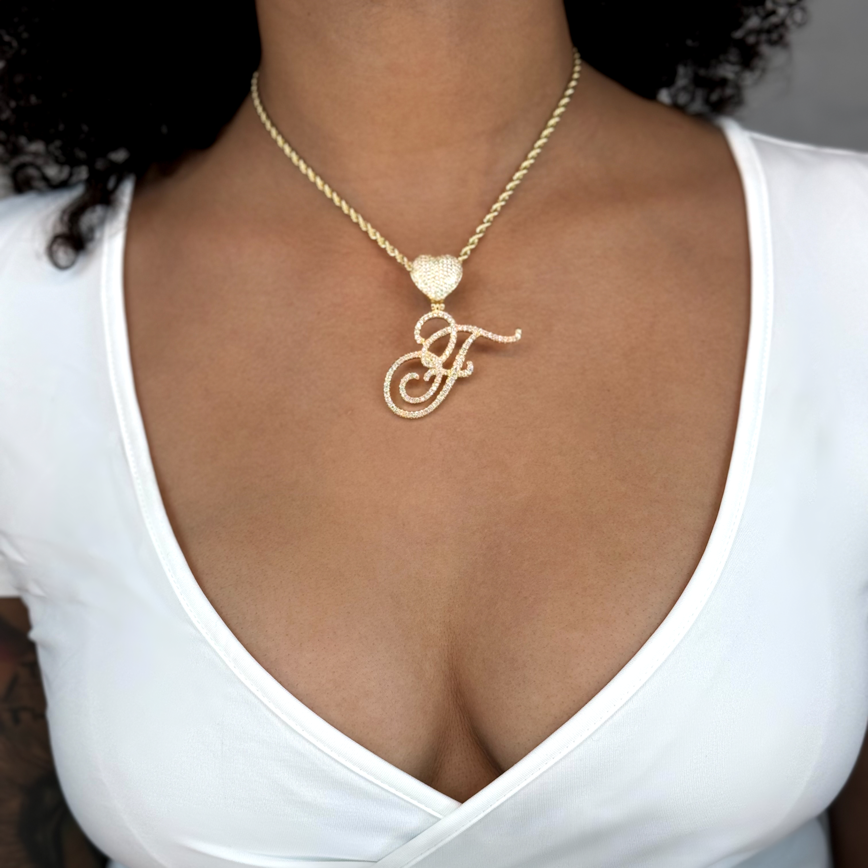 Queen of Hearts Initial Cursive Necklace