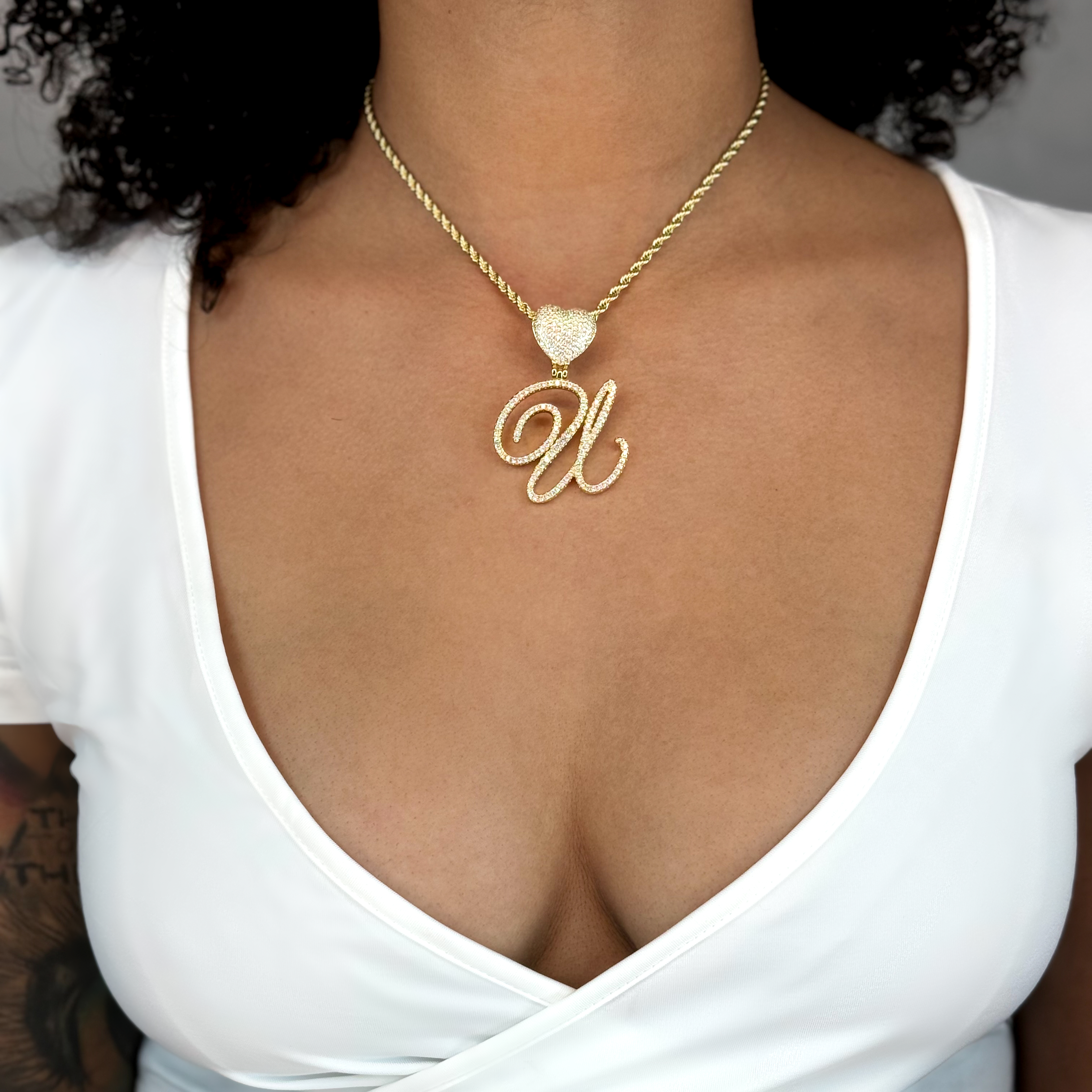 Queen of Hearts Initial Cursive Necklace