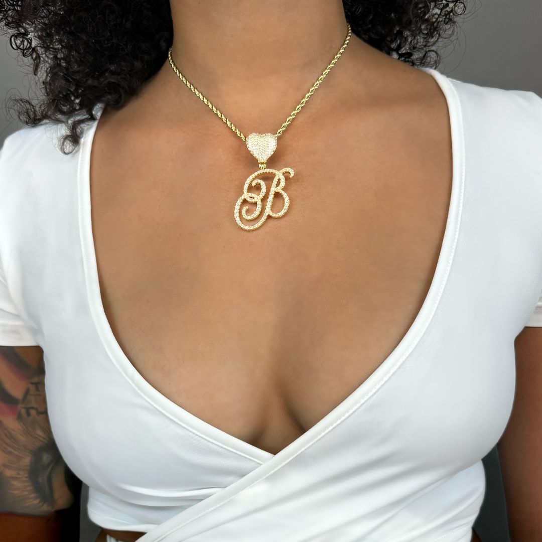 Queen of Hearts Initial Cursive Necklace