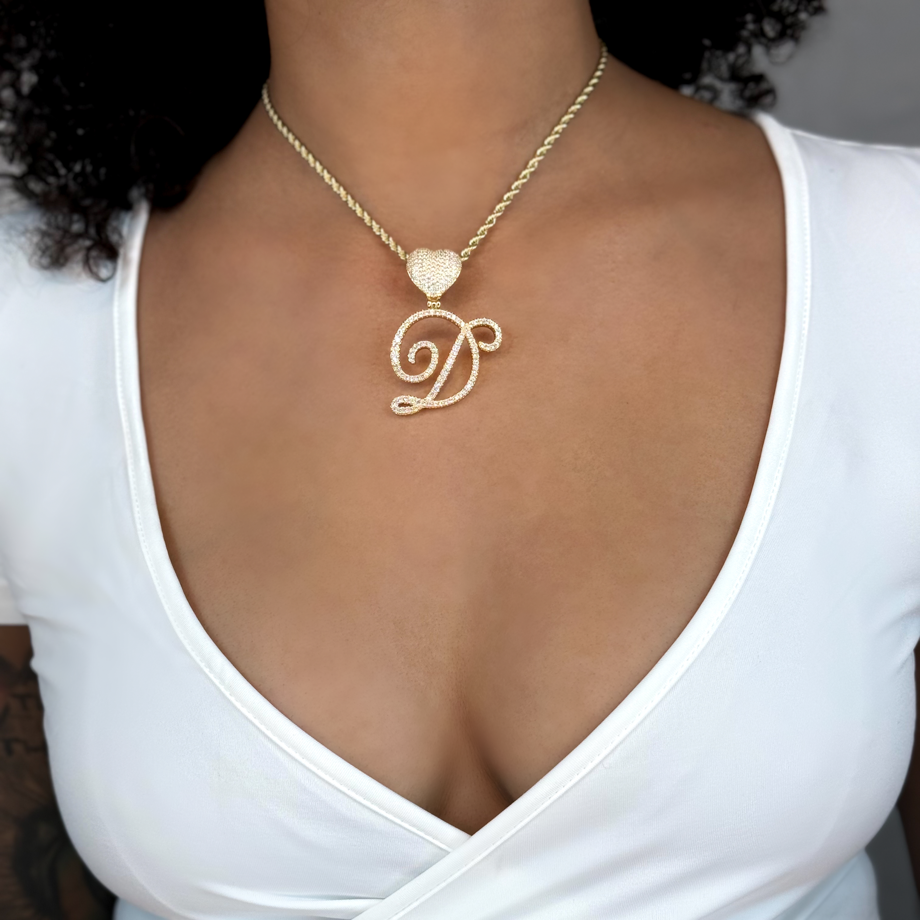 Queen of Hearts Initial Cursive Necklace