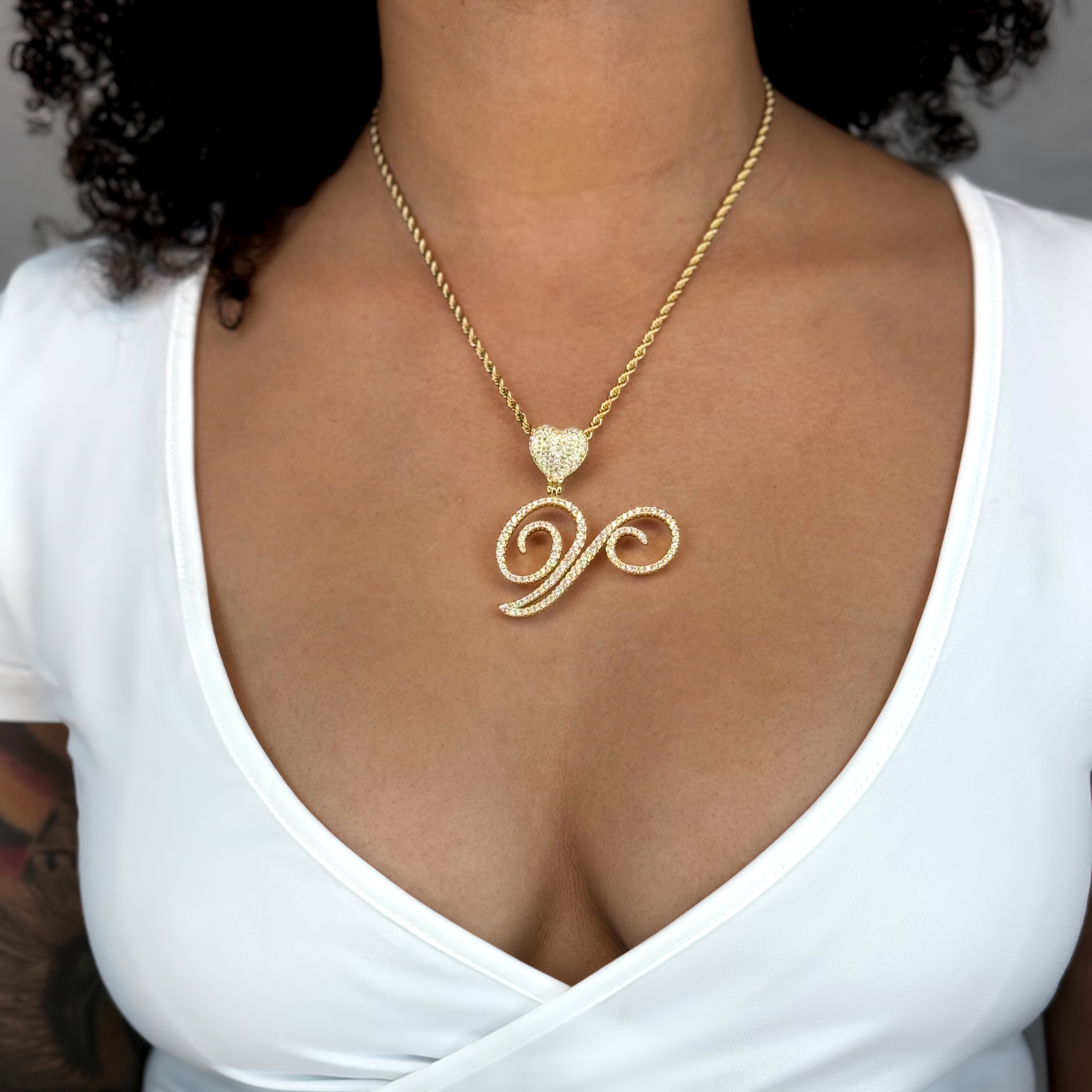 Queen of Hearts Initial Cursive Necklace