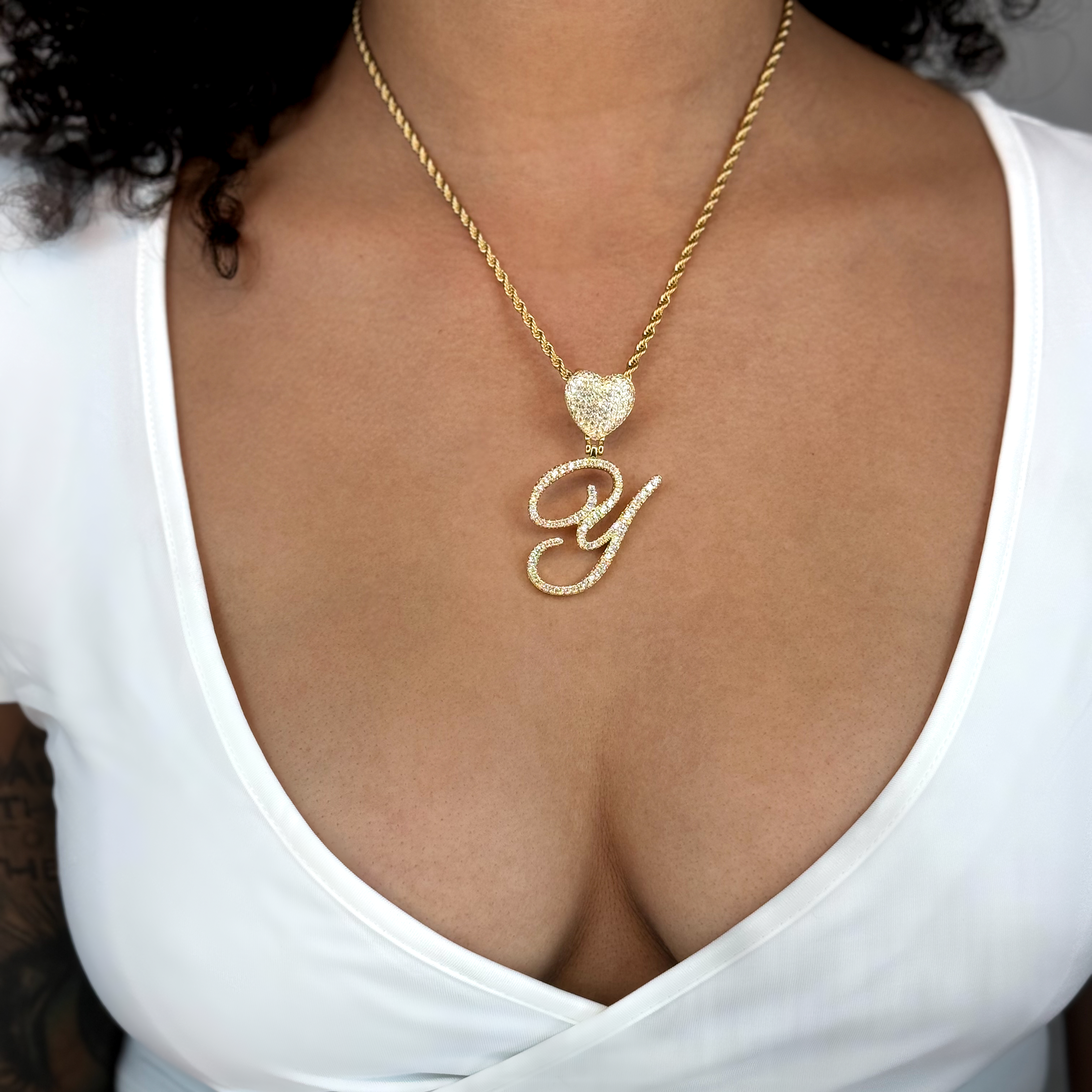 Queen of Hearts Initial Cursive Necklace