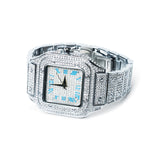 Iced Out Square Face Watch- Blue Numerals