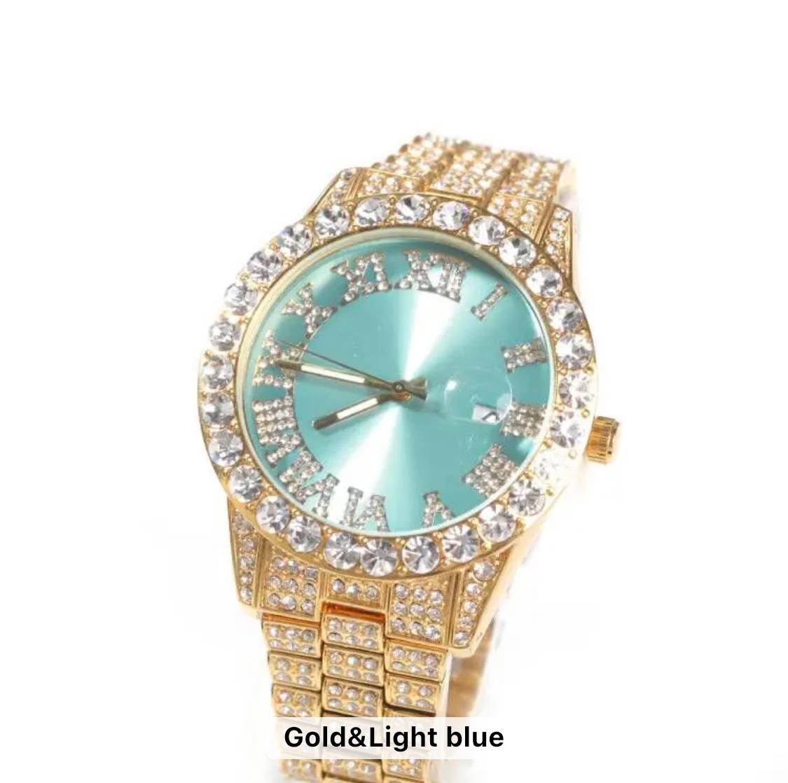 Icy Gold & Light Blue Face Watch