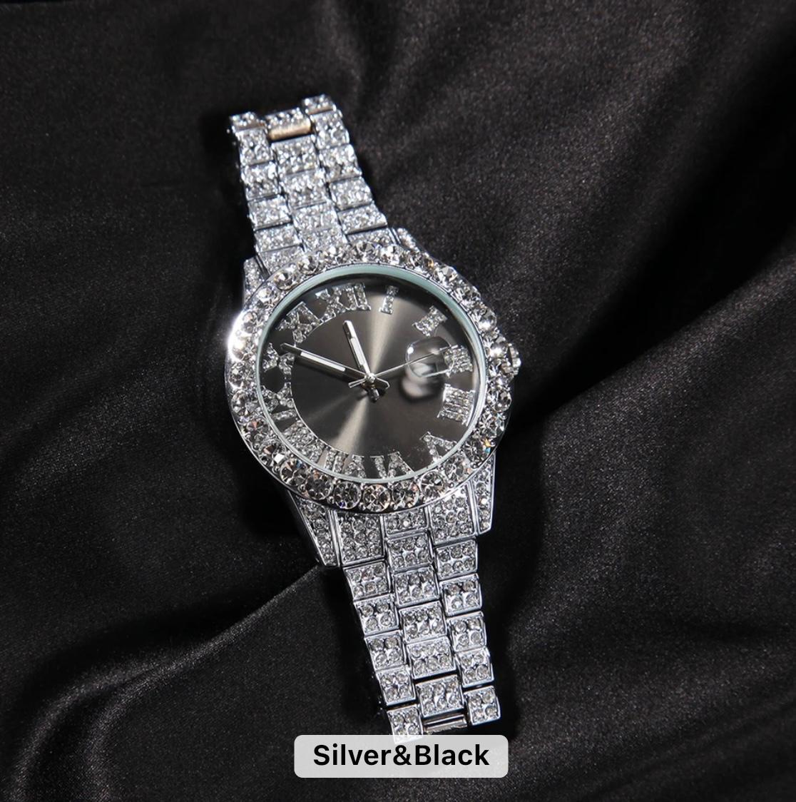 Icy Silver & Black Face Watch