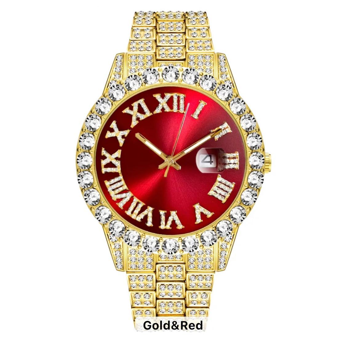 Icy Gold & Red Face Watch