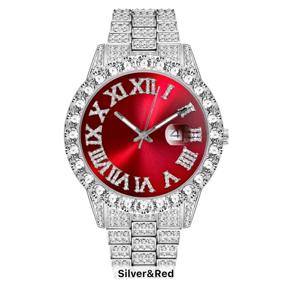 Icy Silver & Red Face Watch