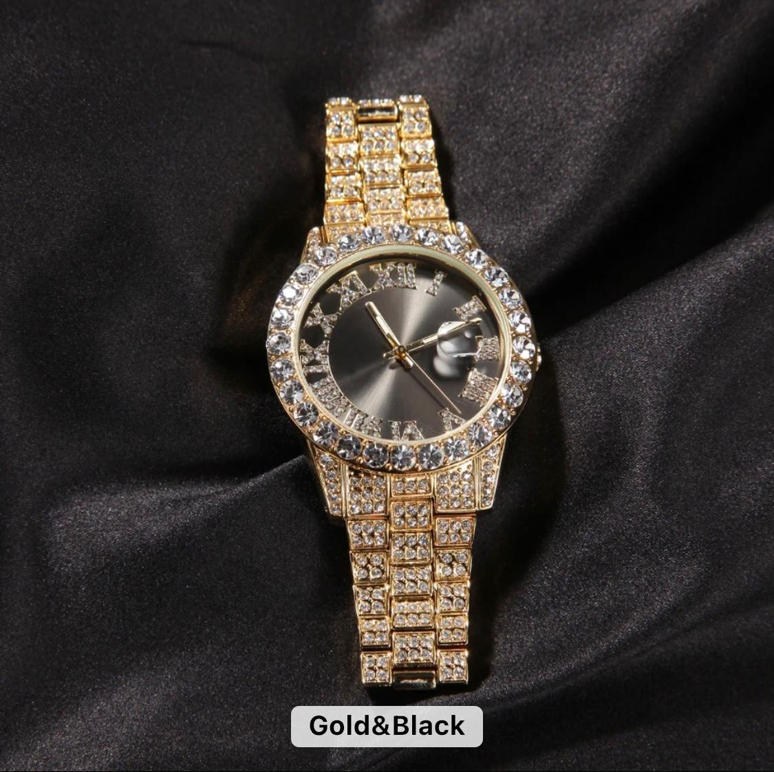 Icy Gold & Black Face Watch