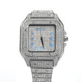 Iced Out Square Face Watch- Blue Numerals