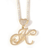 Queen of Hearts Initial Cursive Necklace